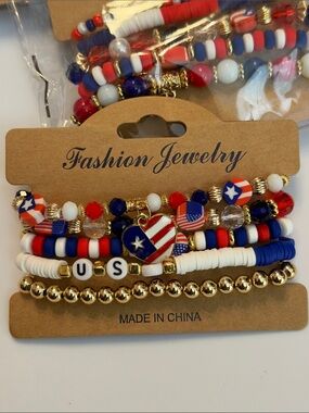🇺🇸🇺🇸🇺🇸BOGOHO🇺🇸🇺🇸🇺🇸Fashion Jewelry Red White Blue Patriotic Beaded Bracelet Set